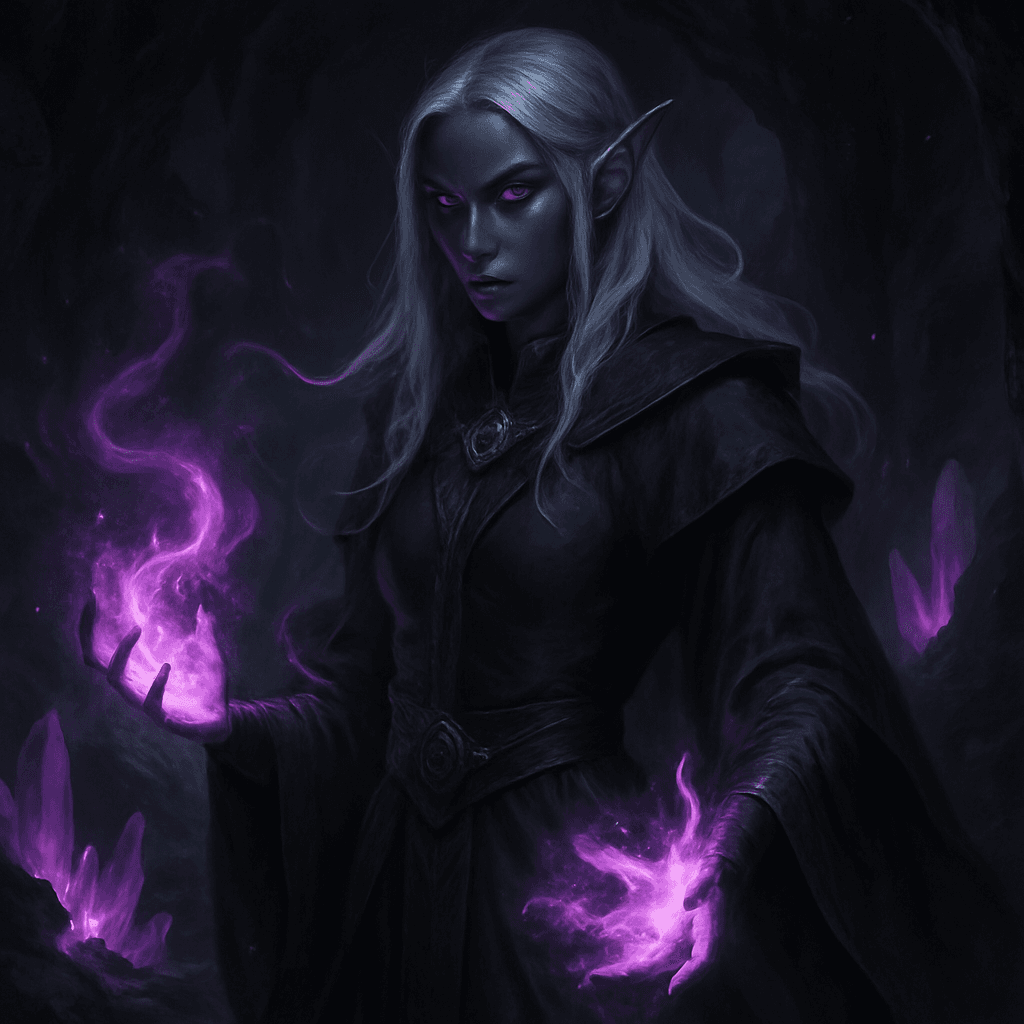 Dark elf mage character design for fantasy gaming